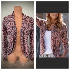 Boston Proper XS Pink Gray Multicolor Leopard Print Open Front Cardigan Sweater